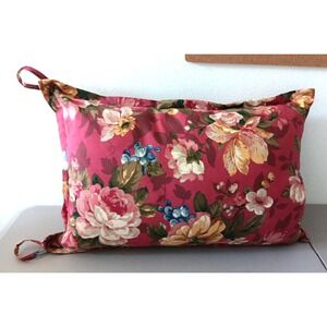 VTG Chair Back‎ Pillow Tie Back LARGE Oblong Floral Cottagecore Cabbage Rose Red